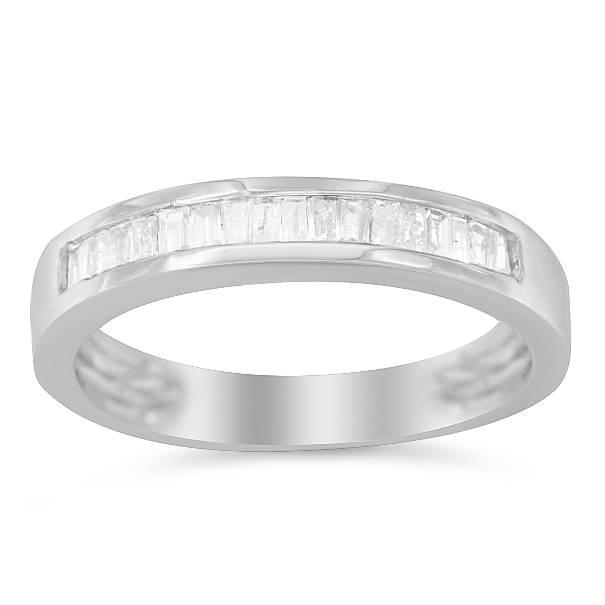 .925 Sterling Silver 1/3 Cttw Baguette Cut Diamond Channel Set Stackable Wedding Ring (H-I Color, I1-I2 Clarity) - Size 7-1/4