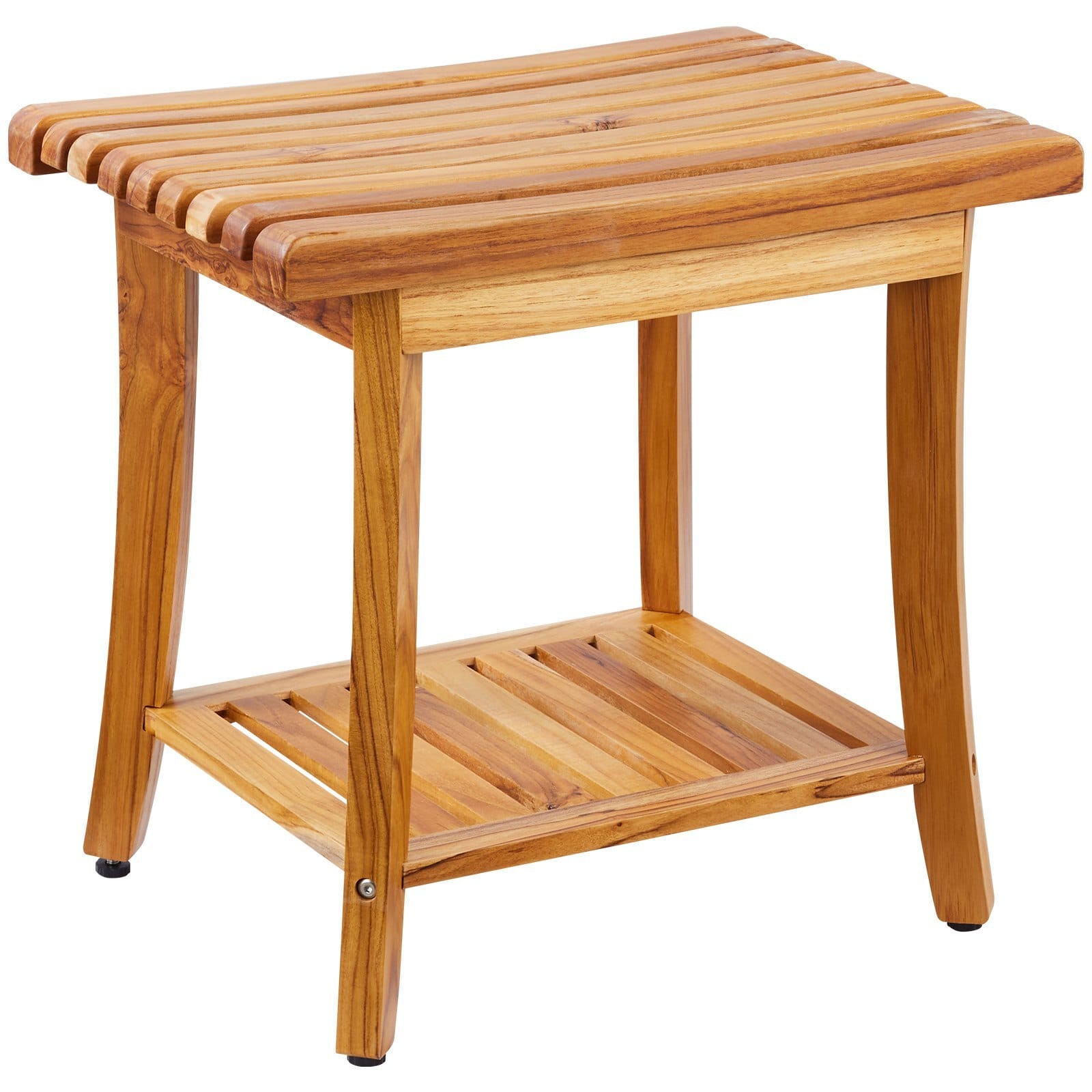Teak Shower Bench, 20 x 14.3 x 17.9 in, Waterproof Wood Shower Stool with Storage Shelf Non-Slip Foot Pads, 400 lbs Maximum Load Capacity Shower Chair Seat, for Bathroom Indoor and Outdoor Use