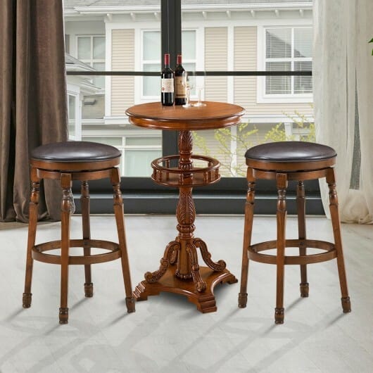 Set of 2 29-Inch Swivel Leather Padded Dining Bar Stools - Color: Walnut - Size: 29 inches