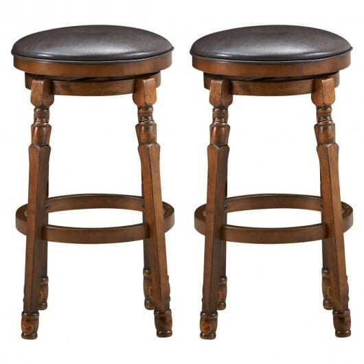 Set of 2 29-Inch Swivel Leather Padded Dining Bar Stools - Color: Walnut - Size: 29 inches