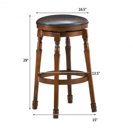 Set of 2 29-Inch Swivel Leather Padded Dining Bar Stools - Color: Walnut - Size: 29 inches