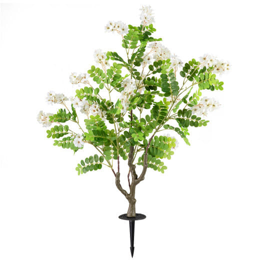 2 Pack Artificial Locust Flower Trees 39 Inch Fake Evergreen Shrubs with Ground Spikes-White - Color: White