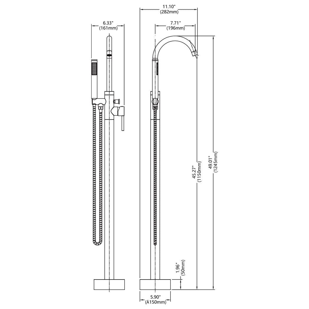 Freestanding Bathtub Faucet Tub Floor Mount Bathroom Faucets Brass Single Handle with Hand Shower High Flow Rate Max 6 GPM