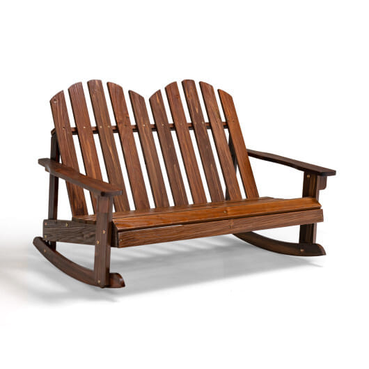 2 Person Adirondack Rocking Chair with Slatted seat-Brown - Color: Brown