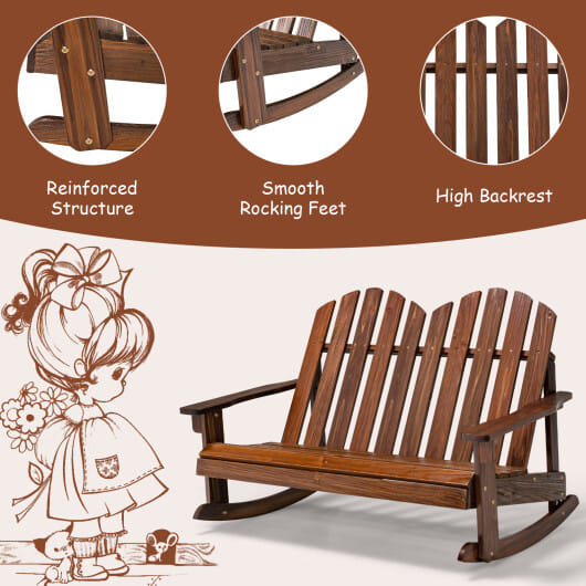 2 Person Adirondack Rocking Chair with Slatted seat-Brown - Color: Brown