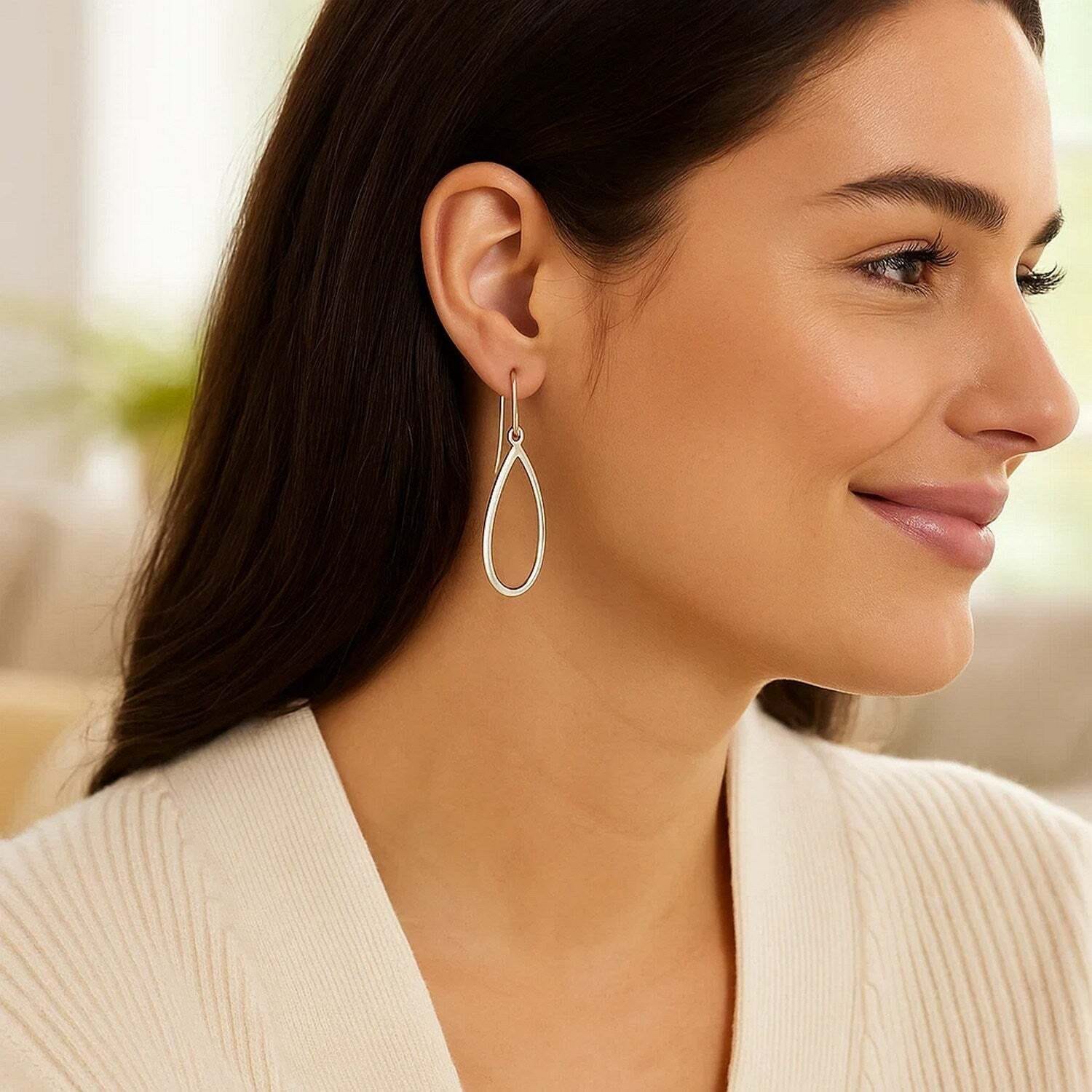14k White Gold Earrings with Polished Open Teardrop Dangles