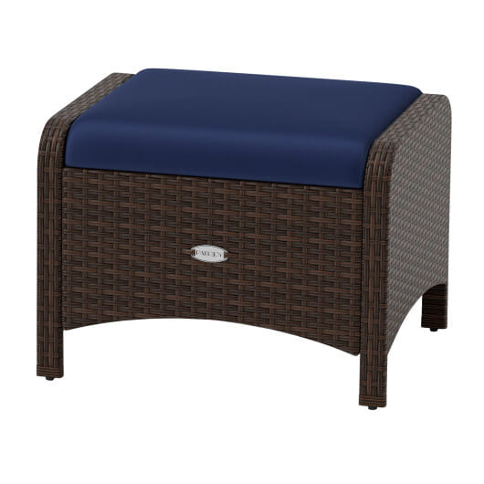 2 Pieces Outdoor Patio PE Wicker Ottomans with Removable Cushions-Navy - Color: Navy