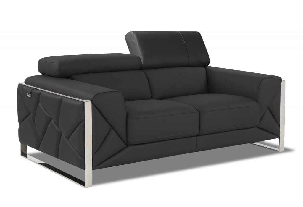 75" Gray And Silver Italian Leather Loveseat