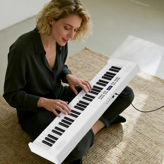 61-Key Foldable Piano Keyboard Full-size Electronic Keyboard with MIDI and Split Function-White - Color: White