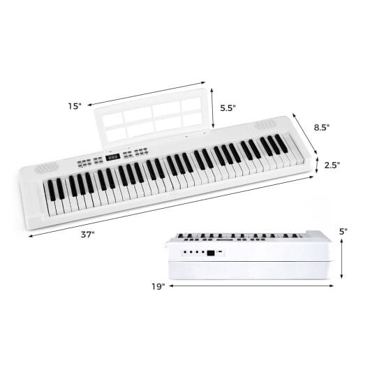 61-Key Foldable Piano Keyboard Full-size Electronic Keyboard with MIDI and Split Function-White - Color: White