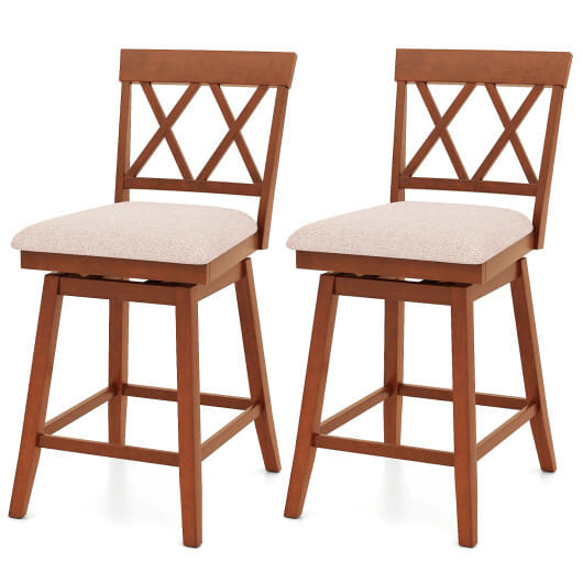 24 Inch Counter Height Barstools with Backrest and Upholstered Seat Cushion for Kitchen Dining Room-Oak - Color: Oak - Size: 24 inches