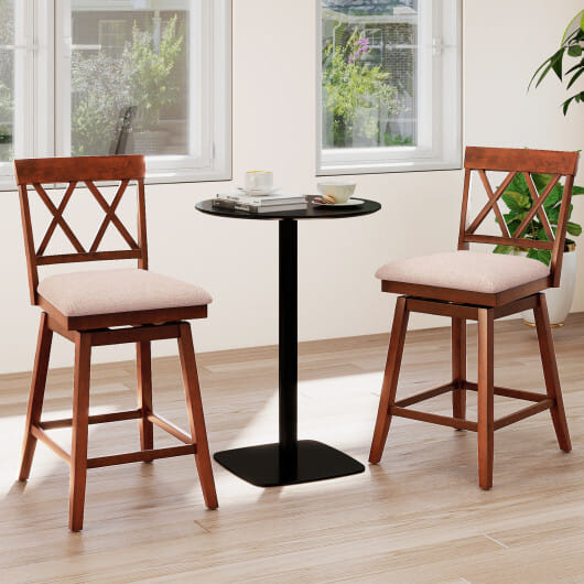 24 Inch Counter Height Barstools with Backrest and Upholstered Seat Cushion for Kitchen Dining Room-Oak - Color: Oak - Size: 24 inches