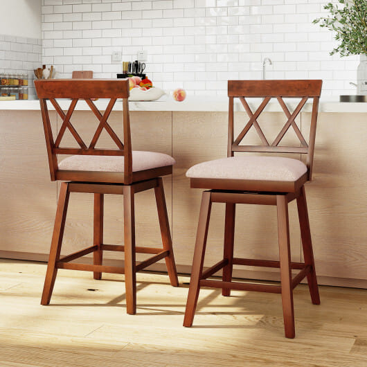 24 Inch Counter Height Barstools with Backrest and Upholstered Seat Cushion for Kitchen Dining Room-Oak - Color: Oak - Size: 24 inches