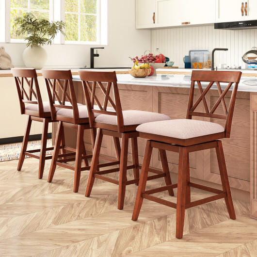 24 Inch Counter Height Barstools with Backrest and Upholstered Seat Cushion for Kitchen Dining Room-Oak - Color: Oak - Size: 24 inches
