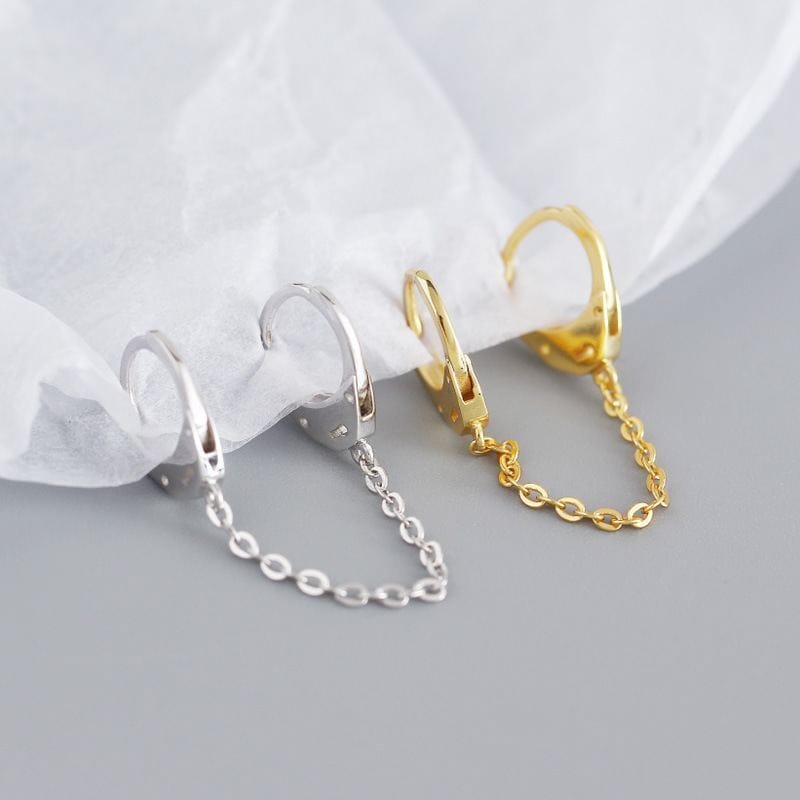 Fashion Double Holes Chain 925 Sterling Silver Hoop Earring(Single)