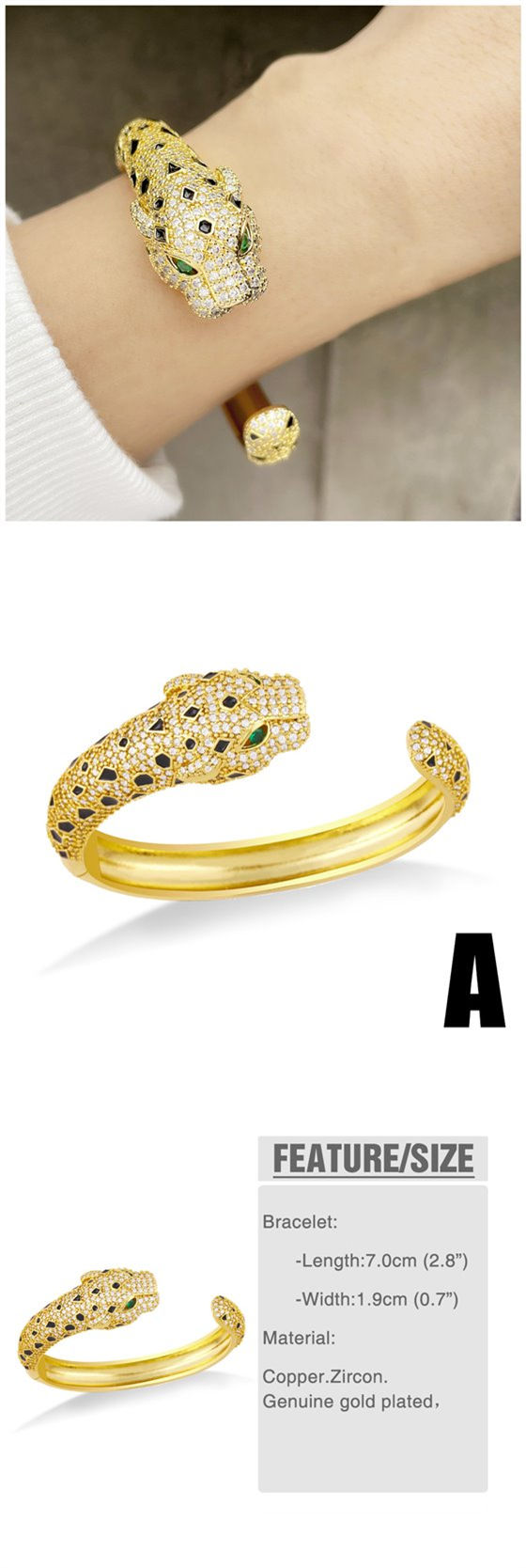 18K Gold Plated Cubic Zirconia Inlaid Lion Designer Luxury Fashion Wholesale Bracelet