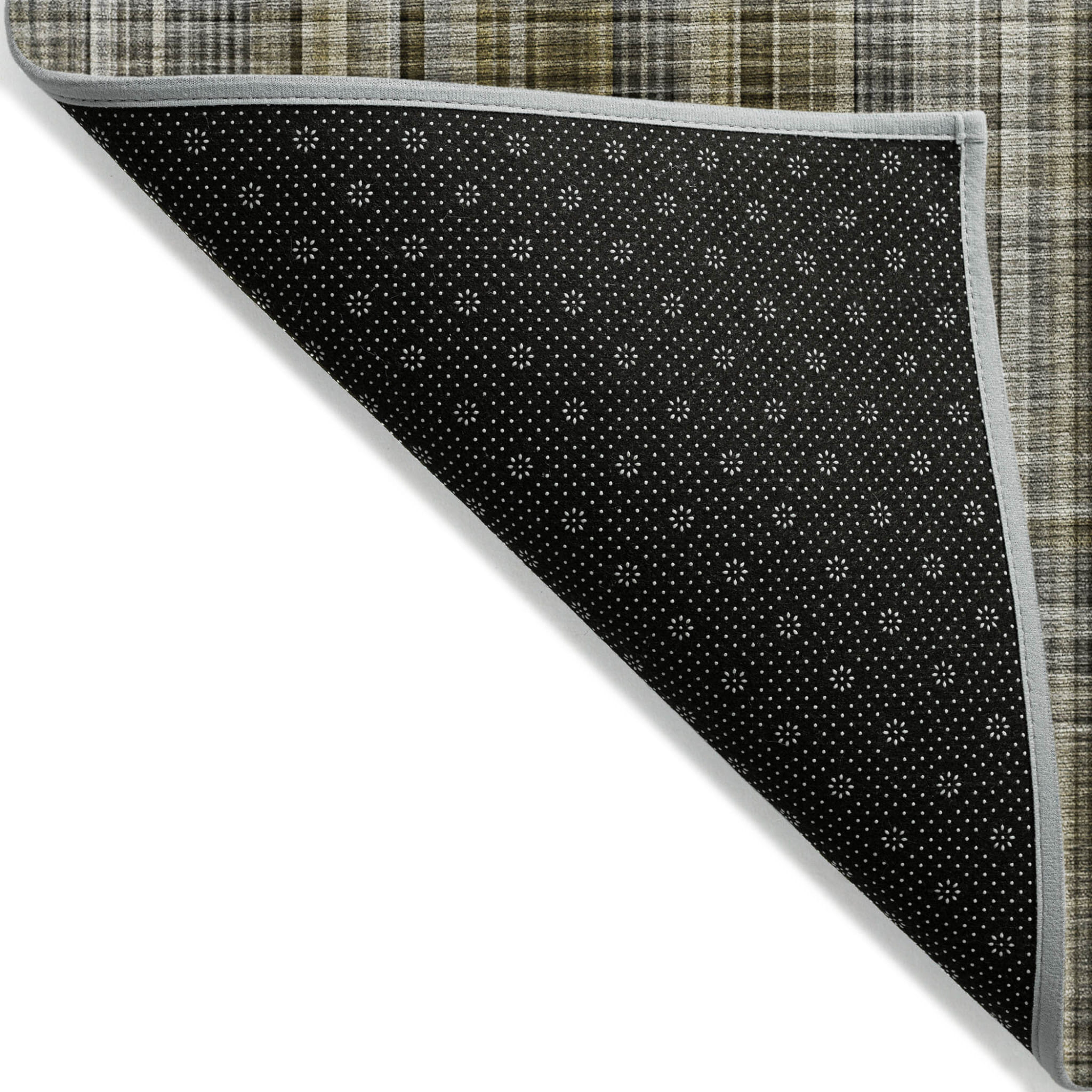 3' X 5' Green Beige and Gray Plaid Washable Non Skid Indoor Outdoor Area Rug