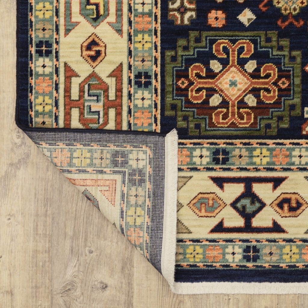 6' X 9' Blue Ivory Machine Woven Medallion Indoor Area Rug