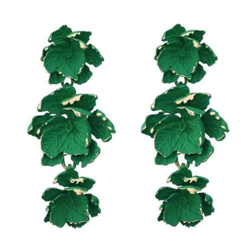 Painted Multi-layer Flowers Design Bohemian Fashion Wholesale Costume Earrings - Green