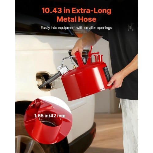 Safety Gas Can, 2.5 Gallon Type II Red Safety Can for Gasoline with Stainless Steel Flame Arrester, Self-Closing Lid & Flexible Metal Spout, Carbon Steel Flammable Storage with Ergonomic Handle