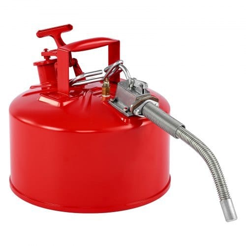 Safety Gas Can, 2.5 Gallon Type II Red Safety Can for Gasoline with Stainless Steel Flame Arrester, Self-Closing Lid & Flexible Metal Spout, Carbon Steel Flammable Storage with Ergonomic Handle