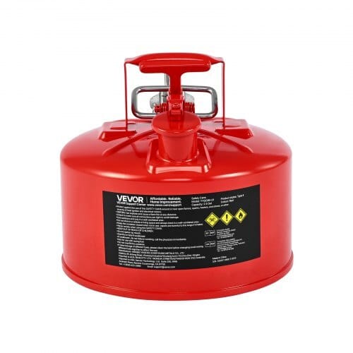 Safety Gas Can, 2.5 Gallon Type II Red Safety Can for Gasoline with Stainless Steel Flame Arrester, Self-Closing Lid & Flexible Metal Spout, Carbon Steel Flammable Storage with Ergonomic Handle