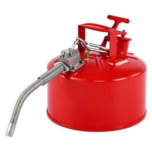 Safety Gas Can, 2.5 Gallon Type II Red Safety Can for Gasoline with Stainless Steel Flame Arrester, Self-Closing Lid & Flexible Metal Spout, Carbon Steel Flammable Storage with Ergonomic Handle