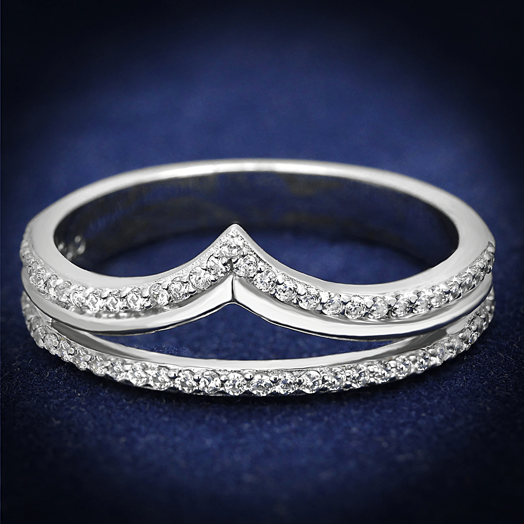 TS582 - Rhodium 925 Sterling Silver Ring with AAA Grade CZ in Clear