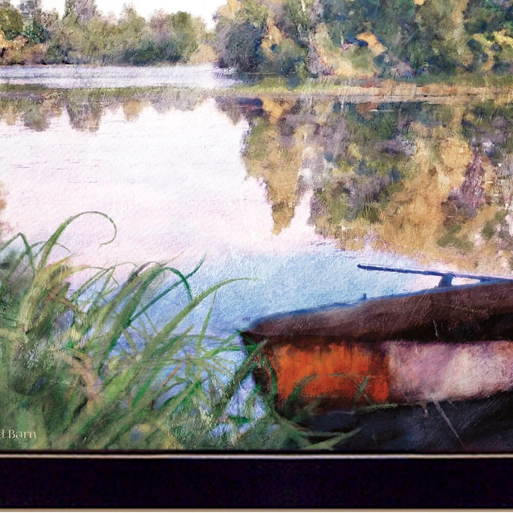 Rowboat Pond Landscape 1 Black Framed Print Wall Art
