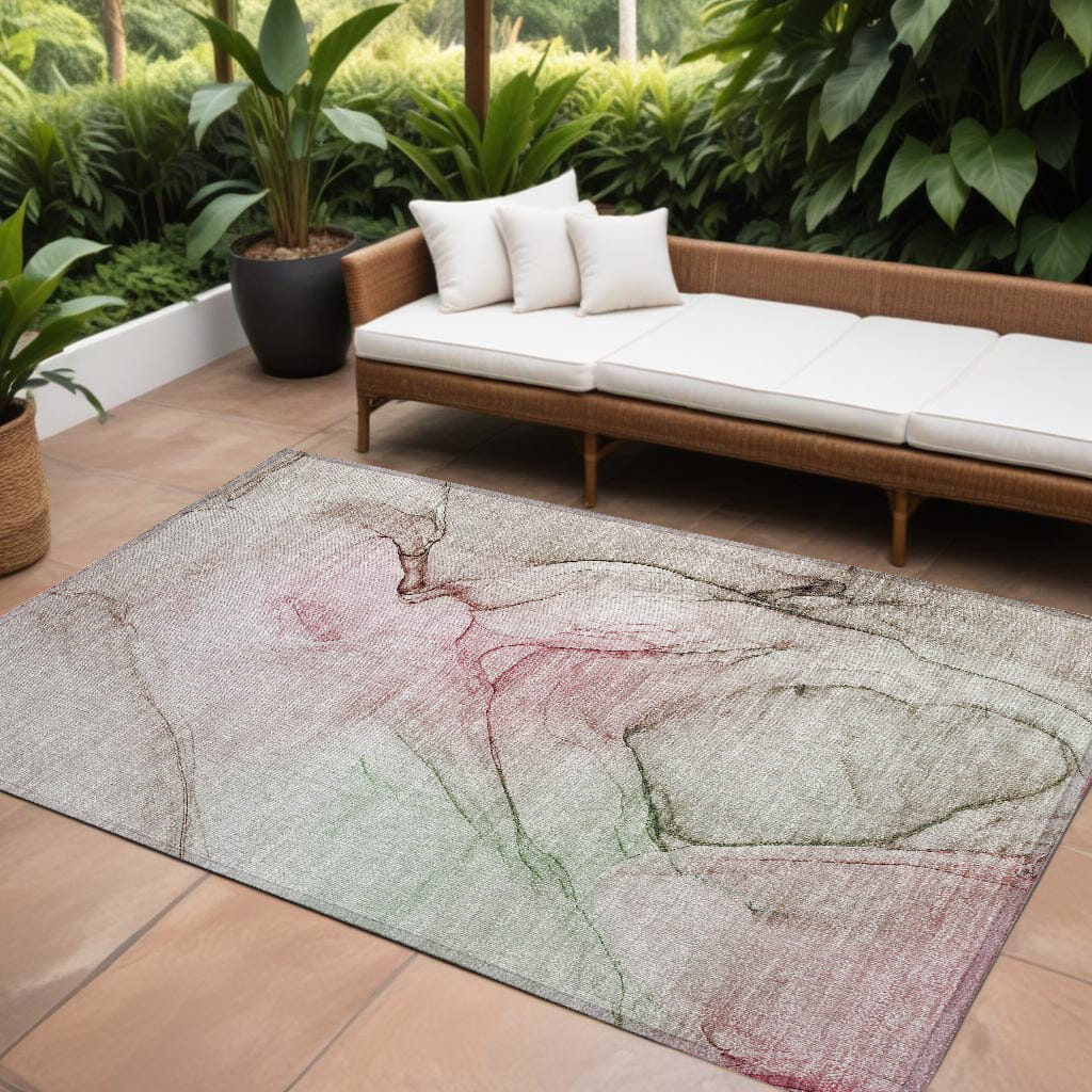 8' X 10' Gray and Pink Abstract Washable Non Skid Indoor Outdoor Area Rug