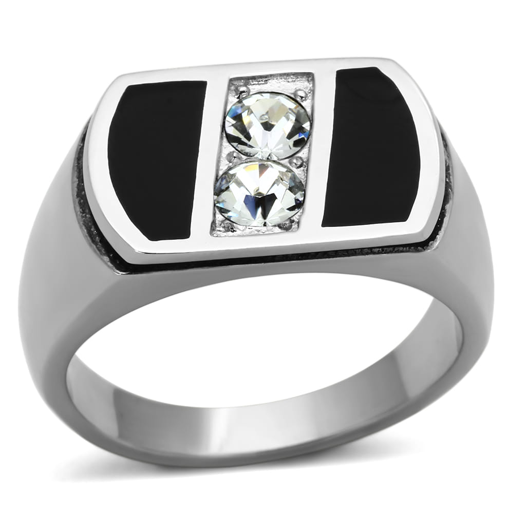 TK1068 - High polished (no plating) Stainless Steel Ring with Top Grade Crystal in Clear