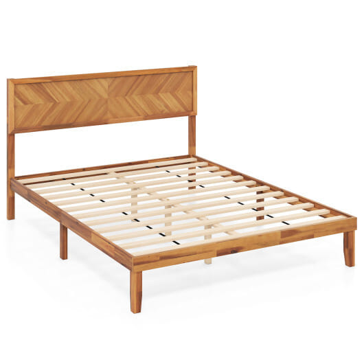 Twin/Full/Queen Size Bed Frame with Headboard and Storage Space-Queen Size - Color: Natural - Size: Queen Size