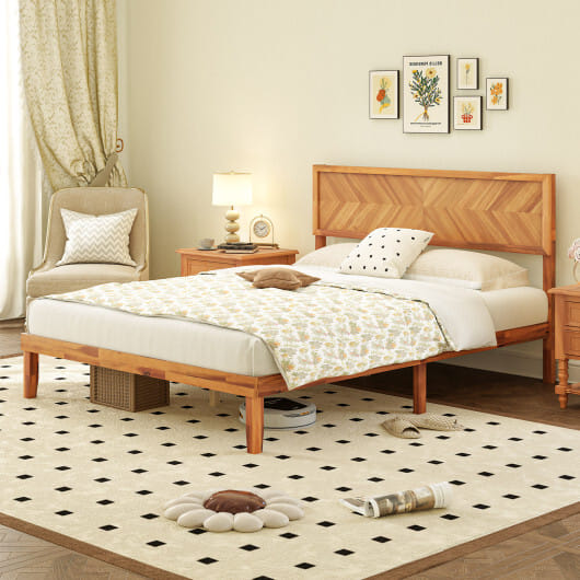 Twin/Full/Queen Size Bed Frame with Headboard and Storage Space-Queen Size - Color: Natural - Size: Queen Size