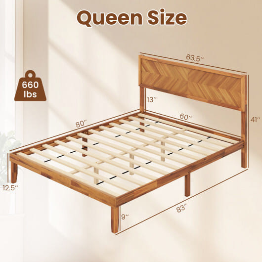 Twin/Full/Queen Size Bed Frame with Headboard and Storage Space-Queen Size - Color: Natural - Size: Queen Size