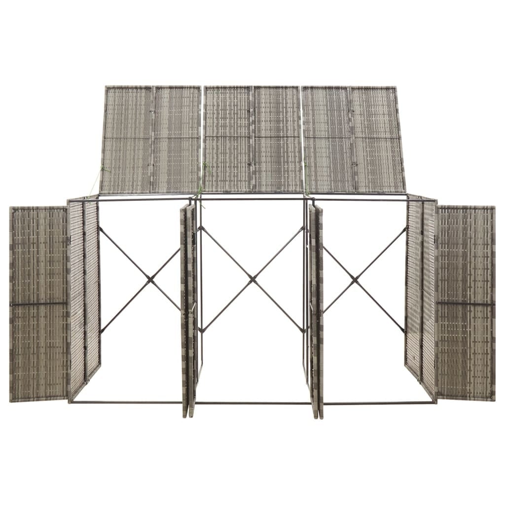 Triple Wheelie Bin Shed Gray 81.5"x31.5"x46.1" Poly Rattan
