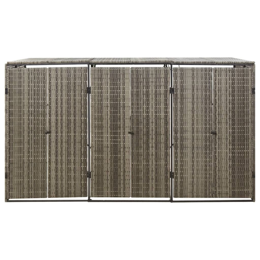 Triple Wheelie Bin Shed Gray 81.5"x31.5"x46.1" Poly Rattan