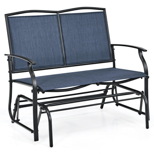 Iron Patio Rocking Chair for Outdoor Backyard and Lawn-Navy - Color: Navy