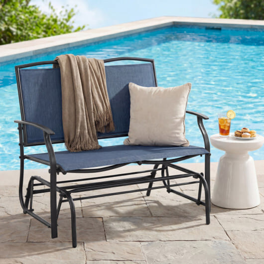 Iron Patio Rocking Chair for Outdoor Backyard and Lawn-Navy - Color: Navy