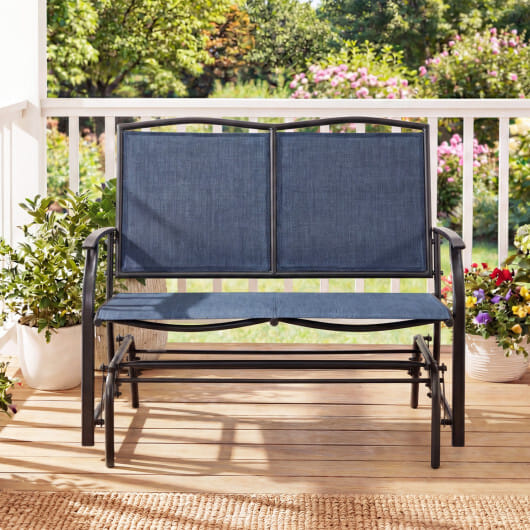 Iron Patio Rocking Chair for Outdoor Backyard and Lawn-Navy - Color: Navy