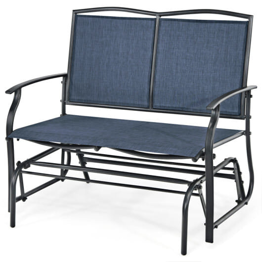 Iron Patio Rocking Chair for Outdoor Backyard and Lawn-Navy - Color: Navy