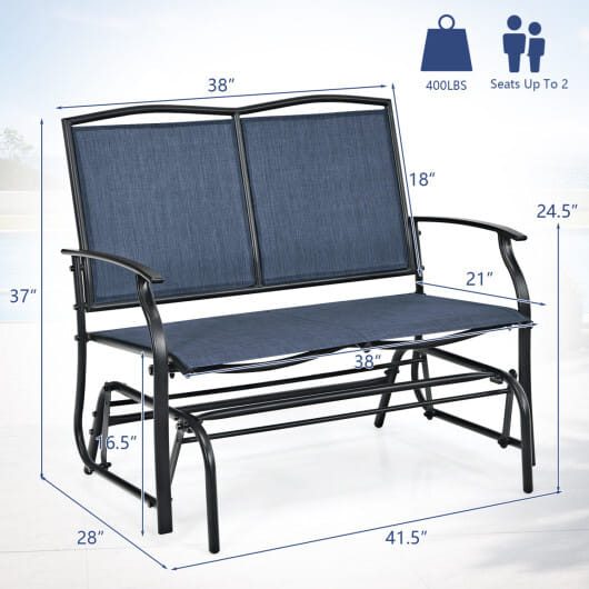 Iron Patio Rocking Chair for Outdoor Backyard and Lawn-Navy - Color: Navy