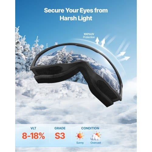 Ski Goggles, Cylindrical Lens with Ice Blue Revo Coating, OTG Anti fog Snow Goggles for Men Women Youth, TPU Frame & Ventilation Structure, Suitable for Skiing, Skating, Snowboarding, Cycling