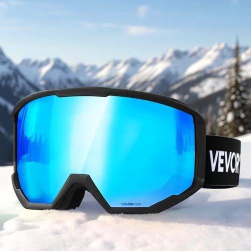 Ski Goggles, Cylindrical Lens with Ice Blue Revo Coating, OTG Anti fog Snow Goggles for Men Women Youth, TPU Frame & Ventilation Structure, Suitable for Skiing, Skating, Snowboarding, Cycling