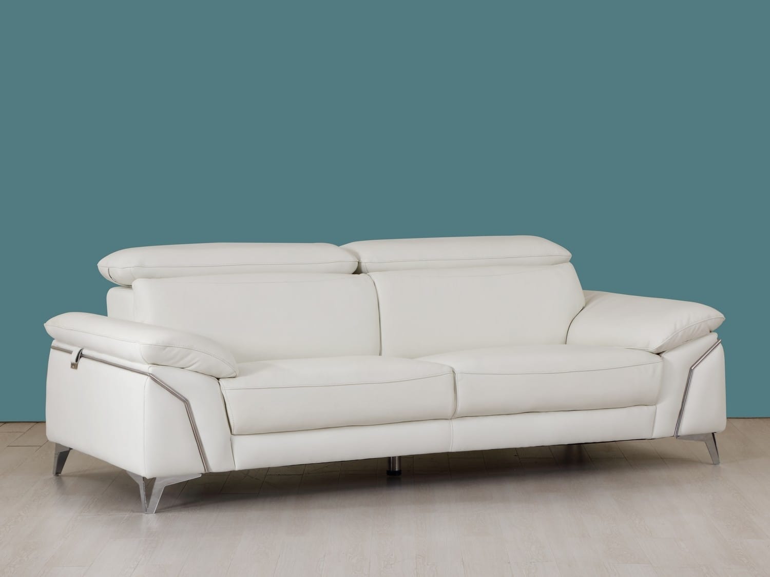 Three Piece Indoor White Italian Leather Six Person Seating Set