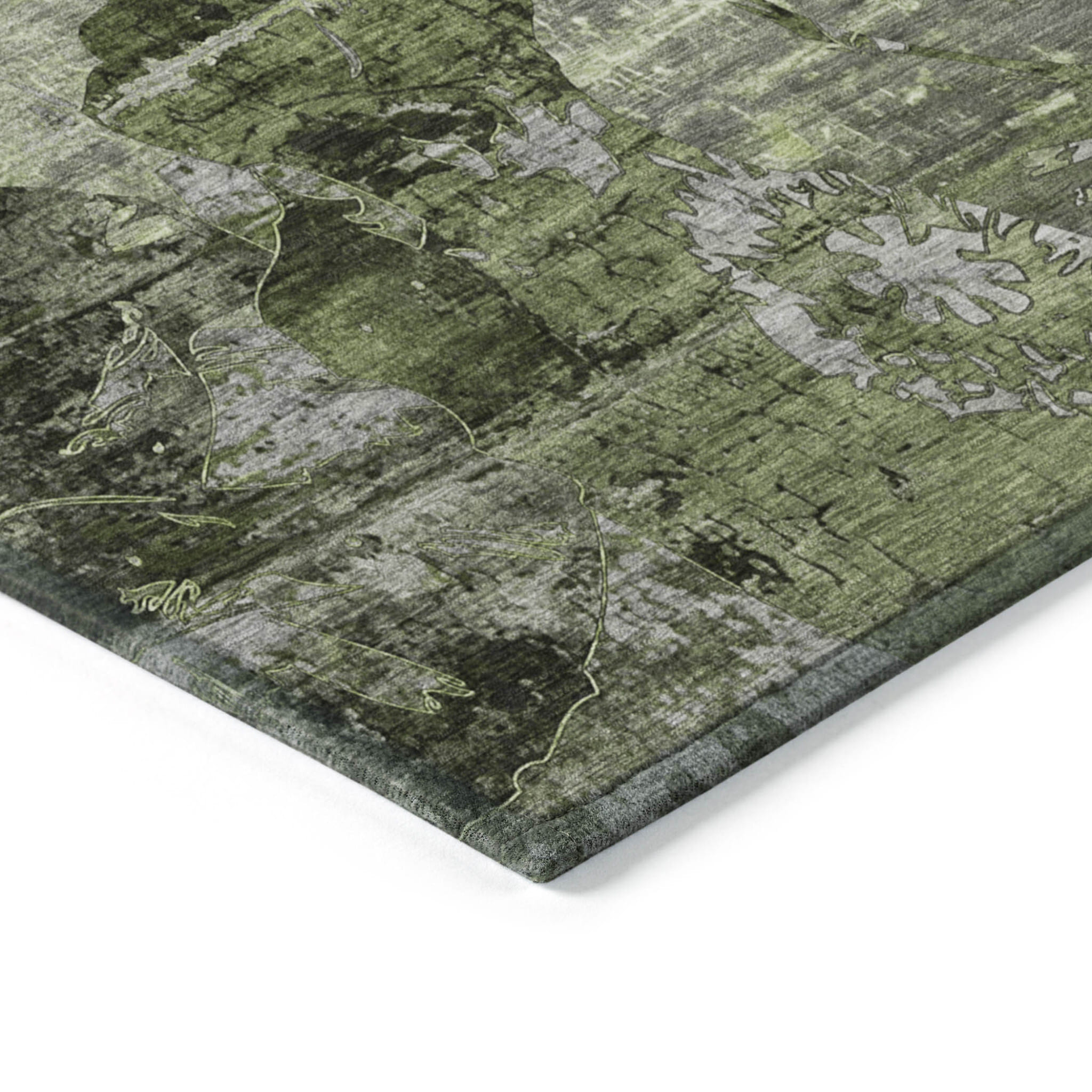 8' X 10' Green and Gray Abstract Washable Indoor Outdoor Area Rug