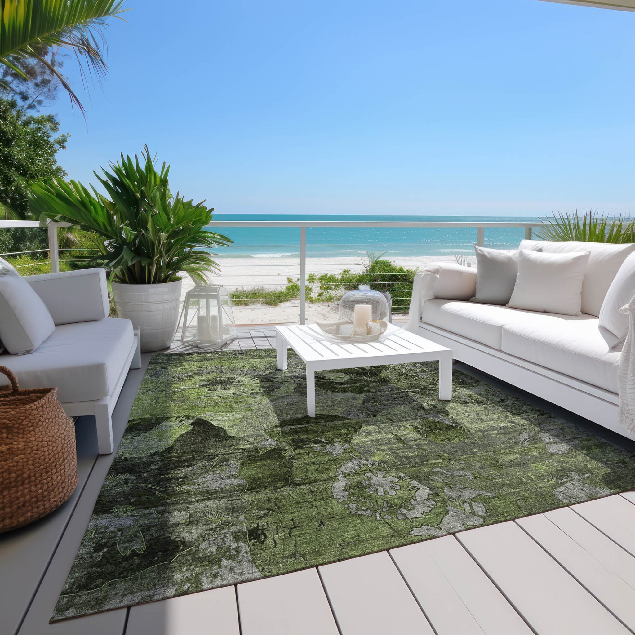 8' X 10' Green and Gray Abstract Washable Indoor Outdoor Area Rug