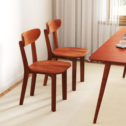 Solid Wood Dining Chair Set of 2 with Curved Backrest and Rubber Wood Frame-Espresso - Color: Espresso