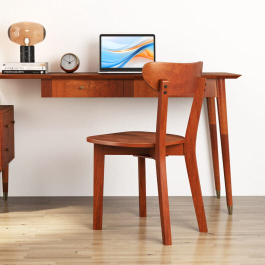 Solid Wood Dining Chair Set of 2 with Curved Backrest and Rubber Wood Frame-Espresso - Color: Espresso
