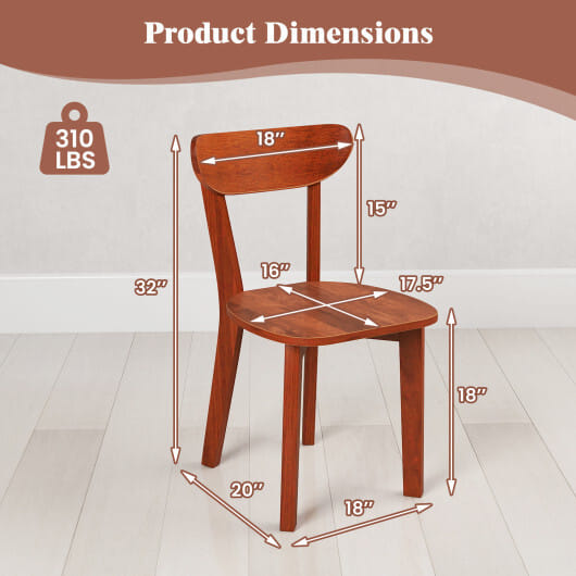 Solid Wood Dining Chair Set of 2 with Curved Backrest and Rubber Wood Frame-Espresso - Color: Espresso