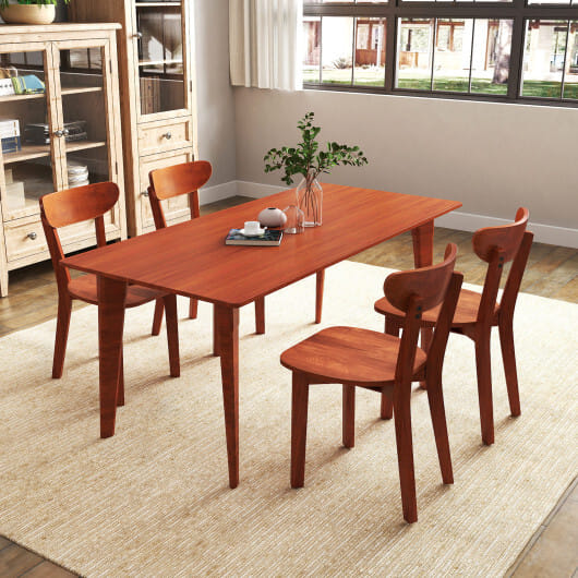 Solid Wood Dining Chair Set of 2 with Curved Backrest and Rubber Wood Frame-Espresso - Color: Espresso